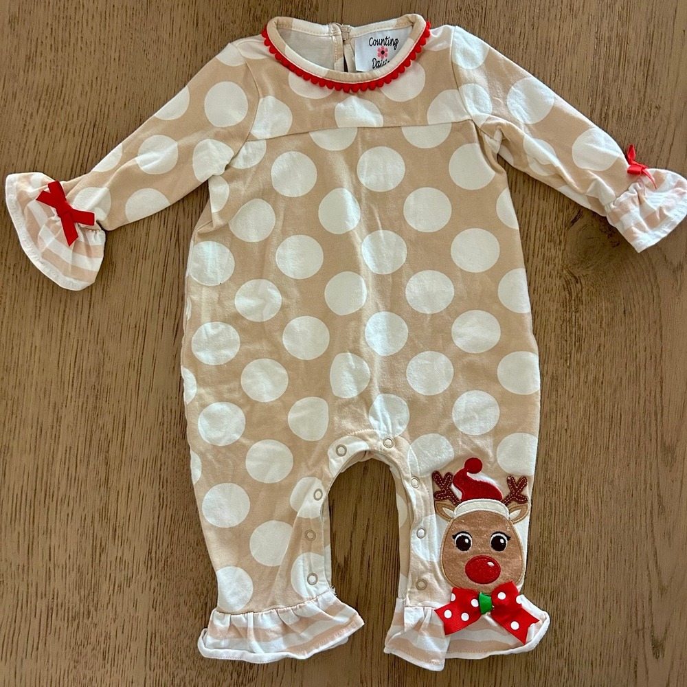 Counting Daisies Baby Christmas Holiday Reindeer Romper Outfit 9 months